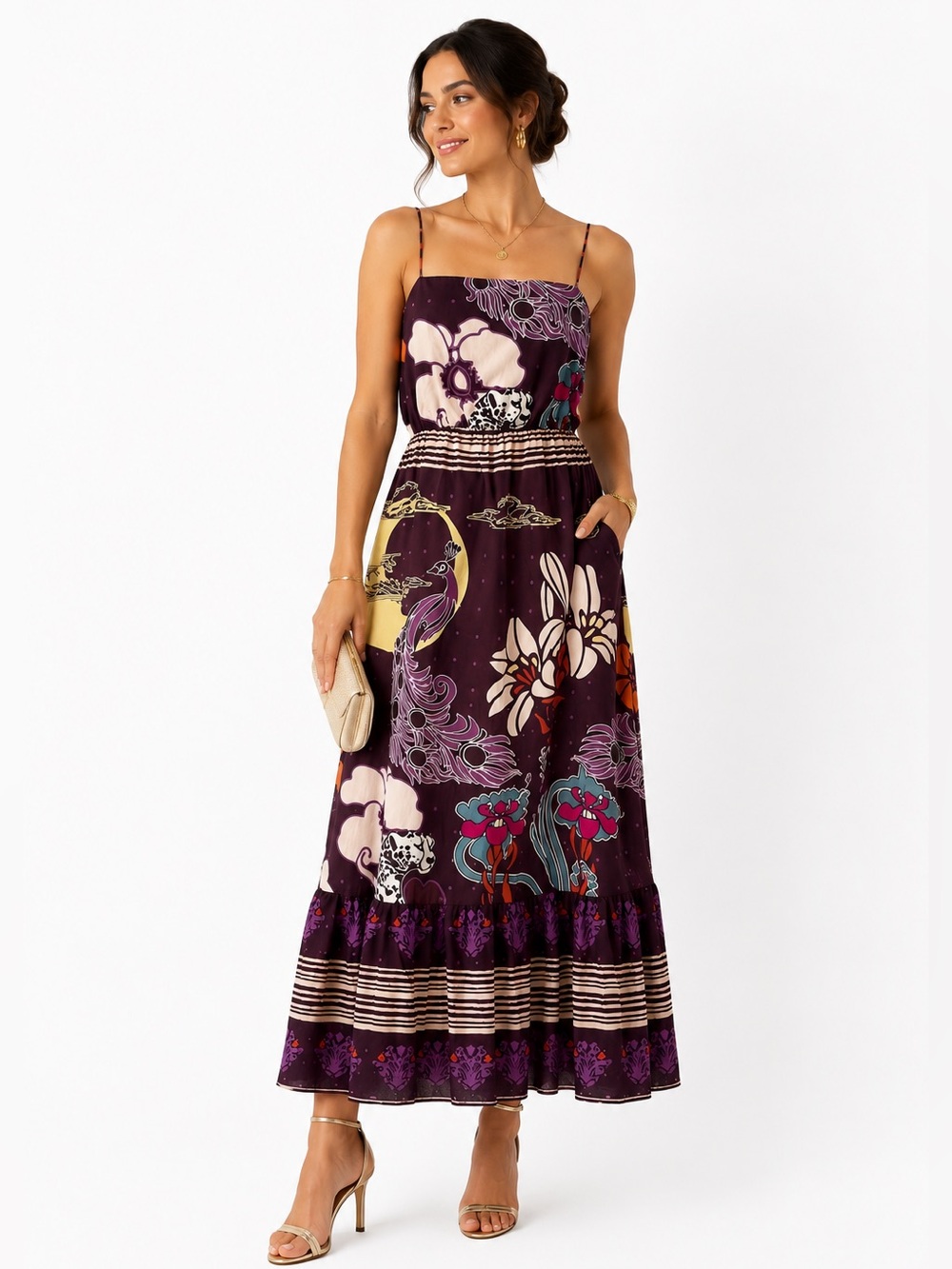 Juan de Dios 100% Cotton Floral Maxi Dress Spaghetti Straps 6